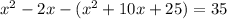 x^2-2x-(x^2+10x+25)=35