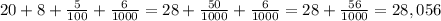 20+8+ \frac{5}{100} + \frac{6}{1000} =28+ \frac{50}{1000} + \frac{6}{1000} =28+ \frac{56}{1000} =28,056