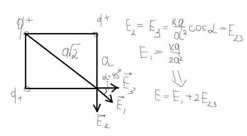 Втрёх вершинах квадрата со стороной 10 см находятся одноимённые заряды величиной 4*10^-6 кл. определ