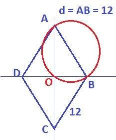 Диагонали ромба abcd, сторона которой равнв 12 см, пересекаются в точке o. найдите радиус окружности