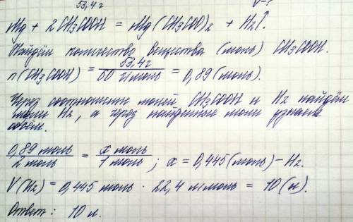 Определите объем газа выделившегося при взаимодействии избытка магния и этановой кислоты массой 53,4