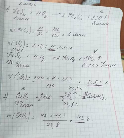 1.какое кол-во сернистого ангидрида образуется при обжиге 240 г fes2? какой объем (н.у) занимает га