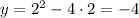 y=2^2-4\cdot2=-4