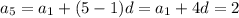 a_5=a_1+(5-1)d=a_1+4d=2