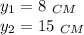 y_1=8\,\, _{CM}\\ y_2=15\,\,_{CM}