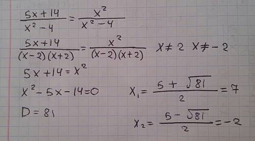 5x+14/x^2-4=x^2/x^2-4 решите уравнение