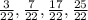 \frac{3}{22}, \frac{7}{22}, \frac{17}{22}, \frac{25}{22}