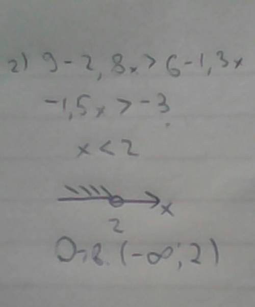 1) 1-0.5x< 4-x 2) 9-2.8x> 6-1.3x