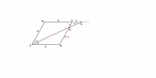 Биссектриса угла а параллелограмма авсd пересекает сторону cd в точке n. найдите nc, если ad=5, cd=9
