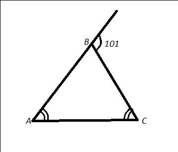 Вравнобедренном треугольнике abc внешний угол при вершине b равен 101градусу. найдите величину угла