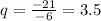 q= \frac{-21}{-6}=3.5