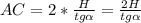 AC=2* \frac{H}{tg \alpha } = \frac{2H}{tg \alpha }