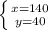 \left \{ {{x=140} \atop {y=40}} \right.