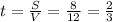 t= \frac{S}{V} = \frac{8}{12} = \frac{2}{3}