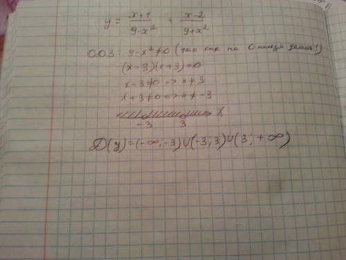 Найдите область определение функции y = x+1/9-x^2 + x-2/9+x^2