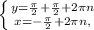 \left \{ {{y= \frac{ \pi }{2}+ \frac{ \pi }{2} +2 \pi n } \atop {x=- \frac{\pi }{2} +2 \pi n, }} \right.