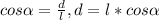 cos \alpha = \frac{d}{l} , d=l*cos \alpha