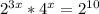 2^{3x}*4^{x}=2^{10}