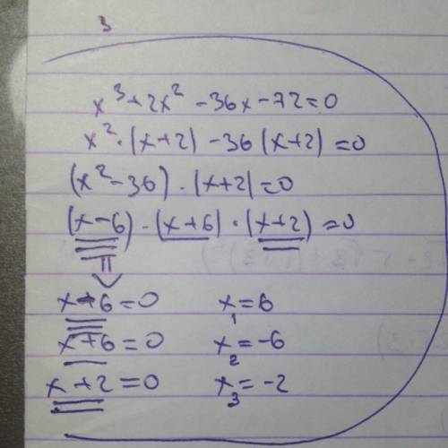 Розв'яжіть рівняння х^3+2х^2-36х-72=0