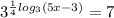 3^{ \frac{1}{4} log_{3}(5x-3)}=7