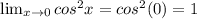 \lim_{x \to 0} cos^{2}x=cos^{2}(0)=1