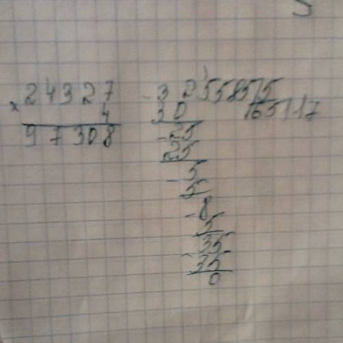 Решить уравнение .m: 4=24327,b *5=325585