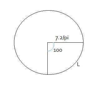Вокружности радиуса 7,2/п найдите длину дуги, содержащей 100 градусов