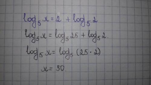 Решить уравнение: log_5⁡x=2+log_5⁡2