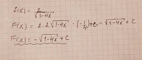 Для функции f(x)=2/√1-4х найдите общий вид первообразных