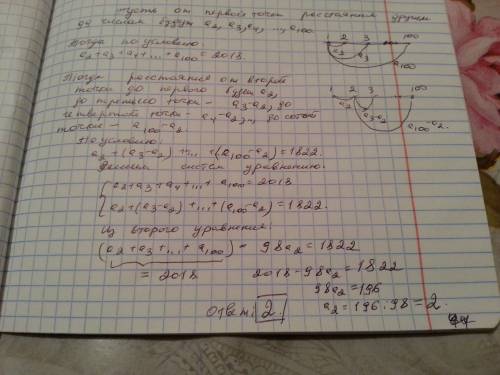 На прямой расположены 100 точек. сумма расстояний от первой слева из них до всех остальных равна 201