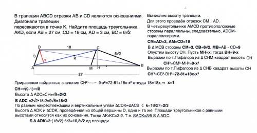 Втрапеции авсd отрезки ав и сd являются основаниями. диагонали трапеции пересекаются в точке к. найд