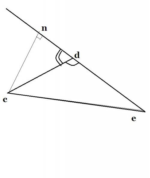 Вравнобедренном треугольнике cde с основанием ce и углом d, равном 102 градусам проведена высота cn.