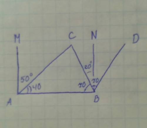 Втреугольнике abc угол а=40 градусам, угол в=70 градусам. через вершину b проведена прямая bd так, ч