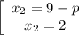 \left[\begin{array}{ccc}x_2=9-p\\x_2=2\end{array}\right