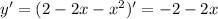 y'= (2 - 2x - x^2)'=-2-2x