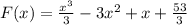 F(x)=\frac{x^3}{3} -3x^2+x+\frac{53}{3}