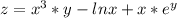 z=x^3*y-lnx+x*e^y