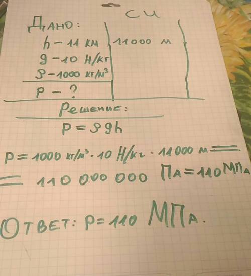 Глибина океану сягає 11 км. визначити тиск води на цій глибині