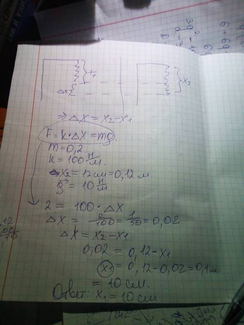 На вертикальной пружине жёсткостью 100 н/м подвесили груз массой 200 г. при этом длина пружины соста