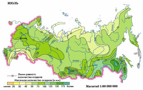 Как на карте обозначается количество выпадения осадков