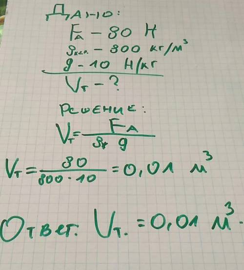 Найти объем детали, на которую в керосине действует выталкивающая сила 80 н