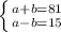 \left \{ {{a+b=81} \atop {a-b=15}} \right.