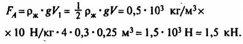 Железобетоная плита размером 4×0,3×0,25 м погружена в воду на половину своего объёма.какова архимедо
