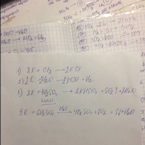 Счем будет реагировать k: cl2, na, co2, h2so4, naoh, н2о записать возможные уравнения реакций. дать