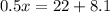 0.5x=22+8.1