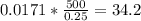 0.0171* \frac{500}{0.25} = 34.2