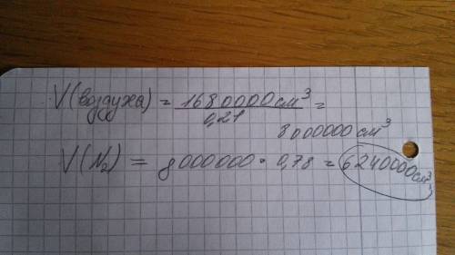 Объемная доля азота в воздухе 78%, а на долю кислорода приходится 21%. сколько литров азота находитс