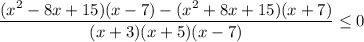 \displaystyle \frac{(x^2-8x+15)(x-7)-(x^2+8x+15)(x+7)}{(x+3)(x+5)(x-7)} \leq 0