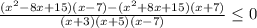 \frac{(x^2 - 8x + 15)(x - 7) - (x^2 + 8x + 15)(x + 7)}{(x+3)(x+5)(x-7)} \leq 0