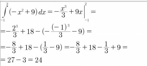 Обчислити площу фігури обмежену лініями у=-х2 + 9 у=0 х=-1 х=2